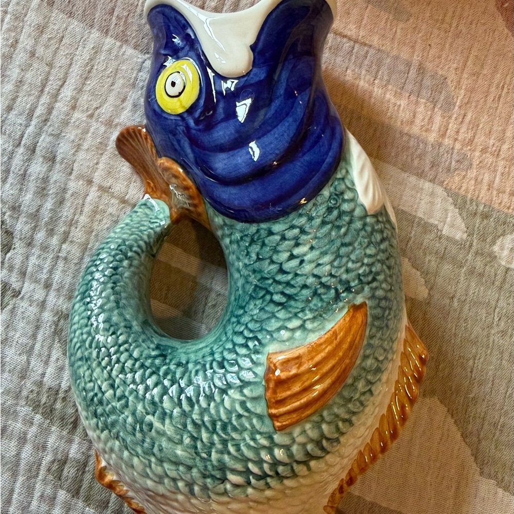 VINTAGE Majolica Portugal, Gurgling Carp, Pitcher - Picture 4 of 5